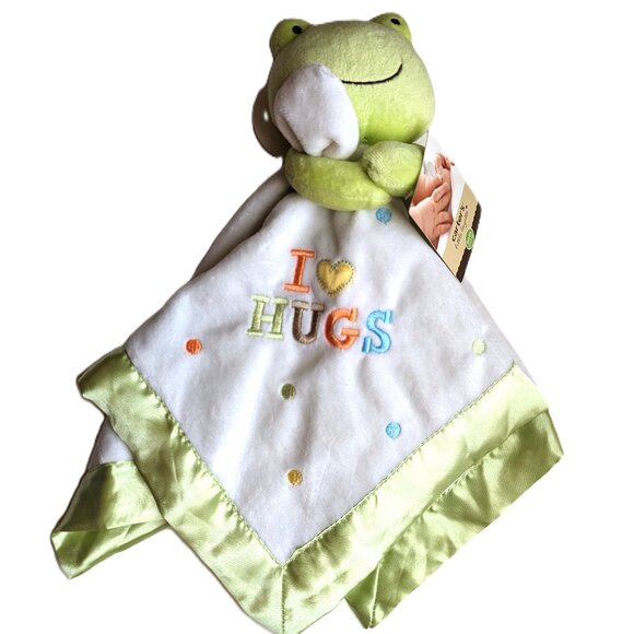 2010 Carter's Baby Frog Security Blanket Plush Stain I Love HUGS 16x16" Green - Picture 5 of 5